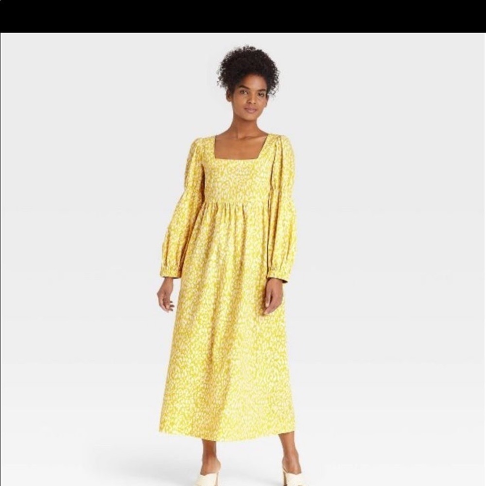 WHO what wear Yellow leopard print Bell Long Sleeve Dress NWT